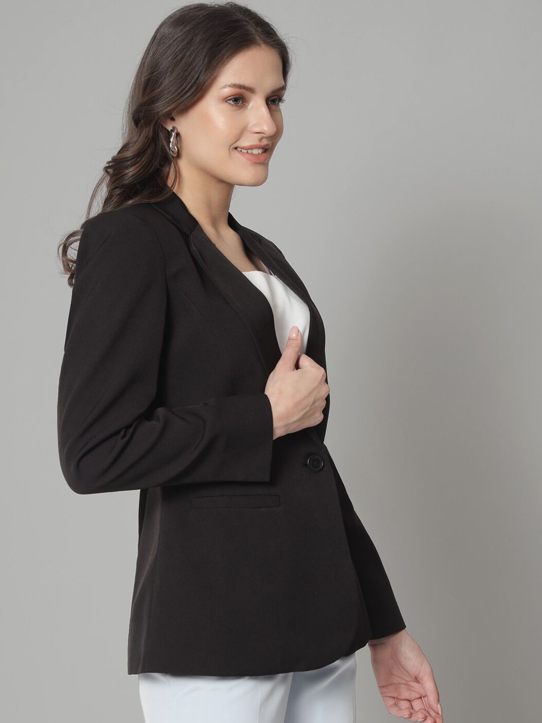 Regular Fit Stretch Notch collar blazer-Black