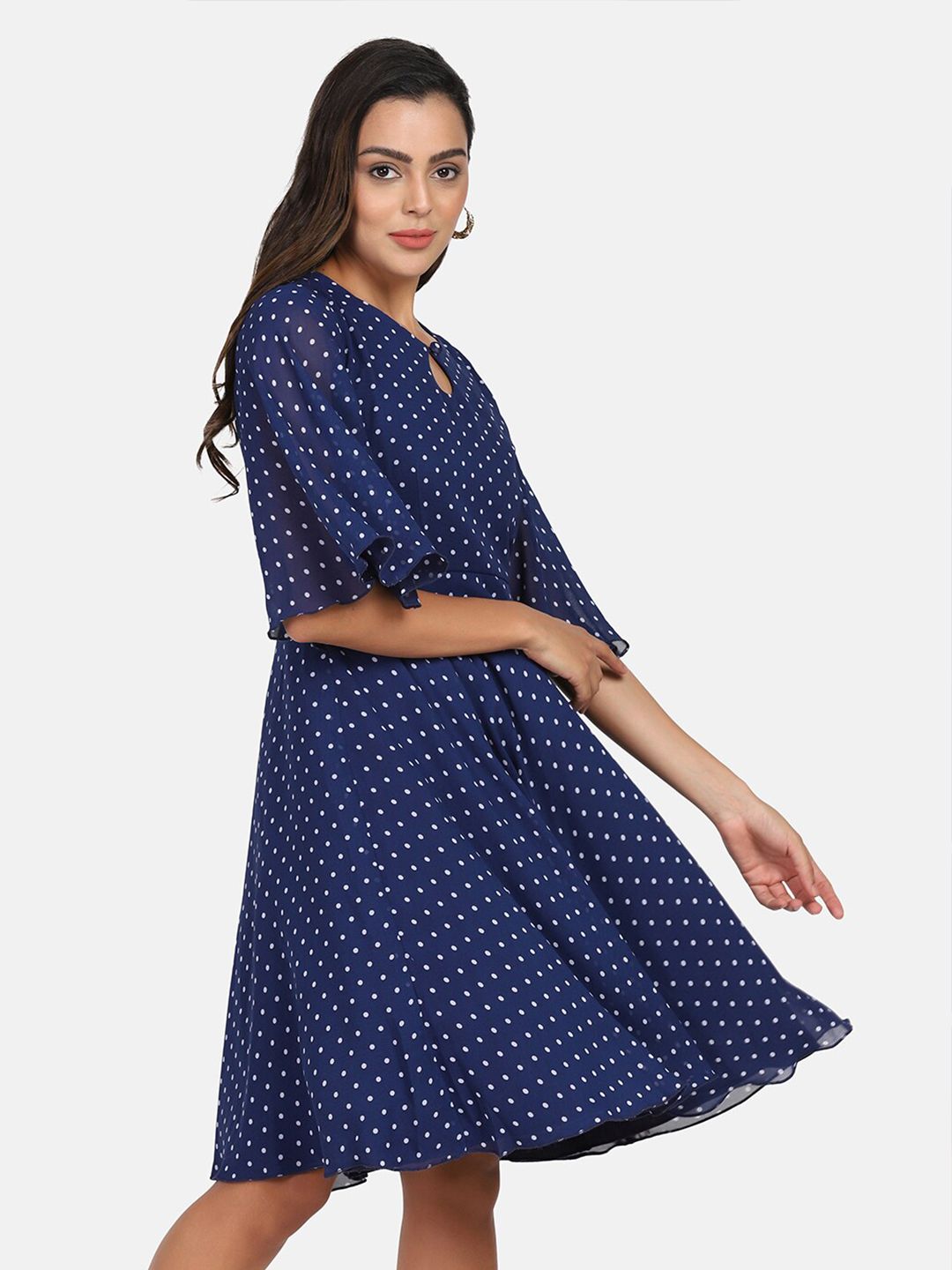 Polka Dot Flare Dress - Royal Blue