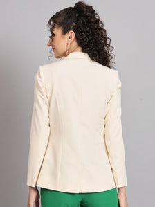 Notched Collar Polyester Blazer - Off White