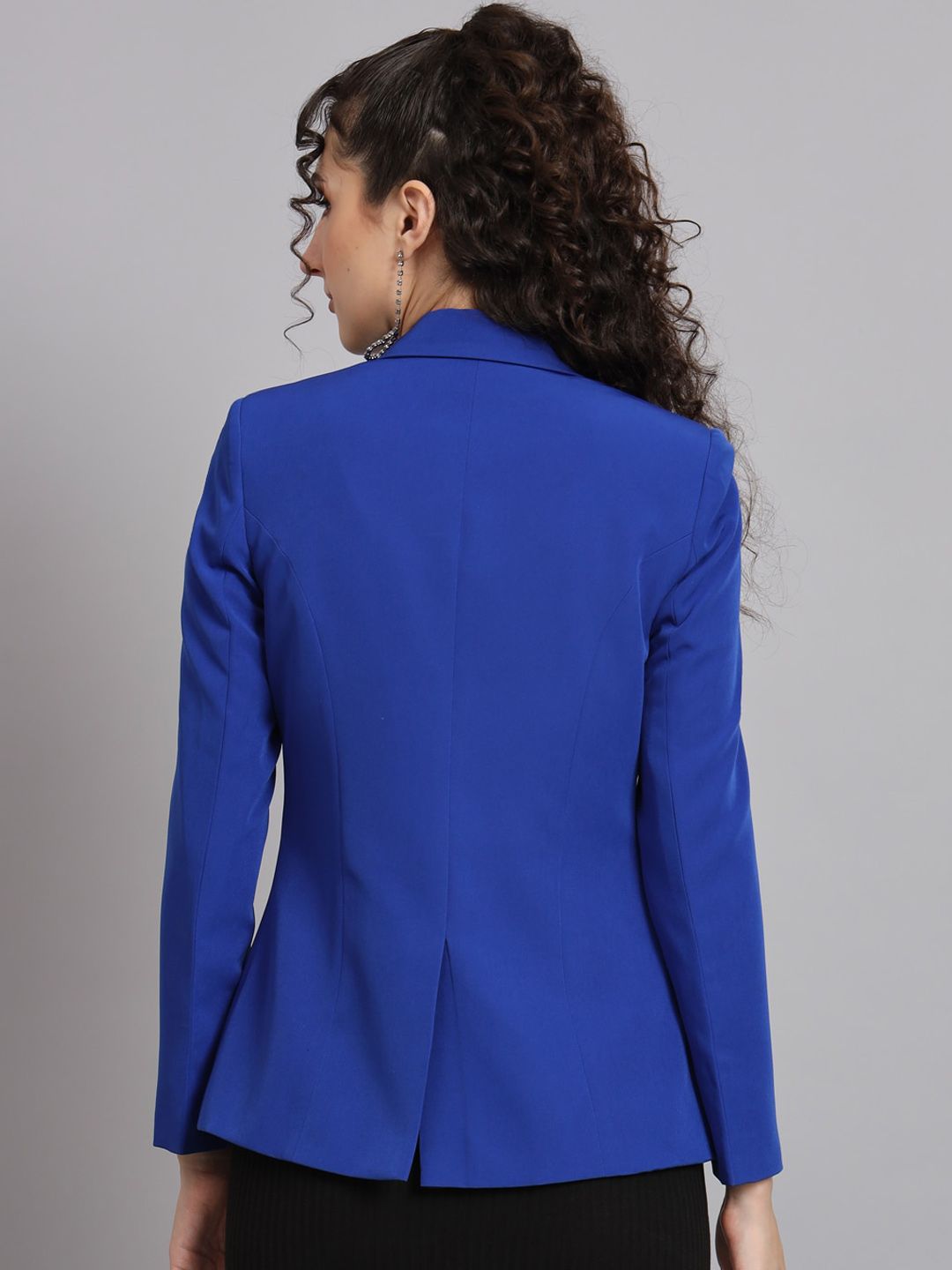 Notch Collar Polyester Blazer - Ink Blue