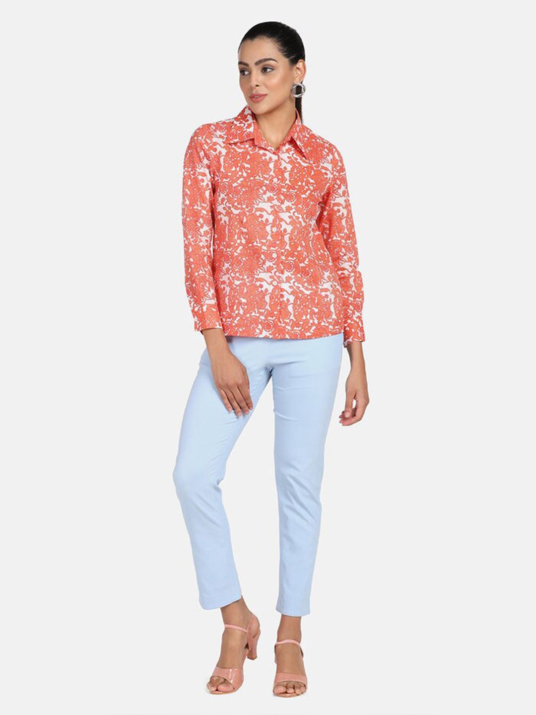 Cotton Printed Shirt - Orange