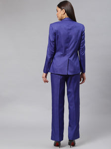 Poly Cotton Notched Lapel Pant Suit - Royal Blue