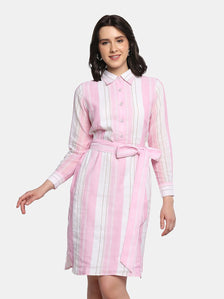 Cotton Shirt Dress - Baby Pink