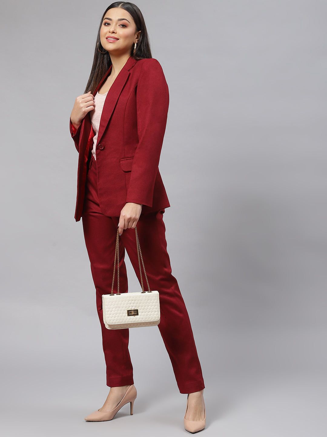 Warm Tweed Blazer - Wine Red