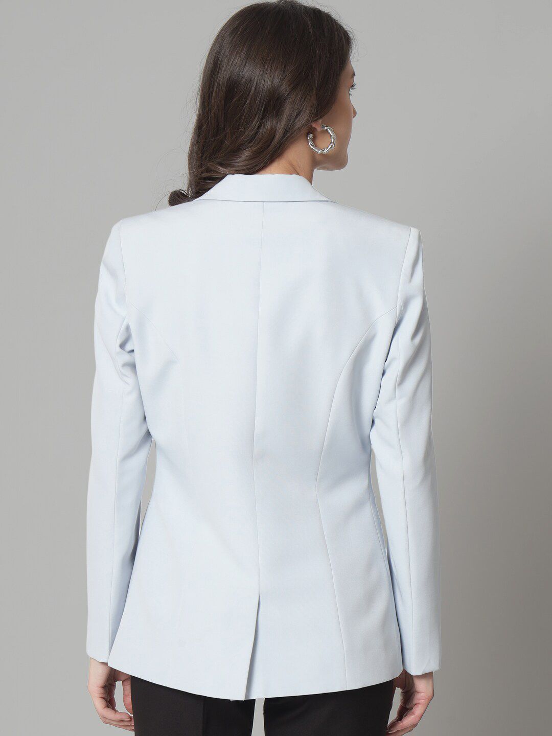 Single Button Notch Collar Blazer - Ice Blue