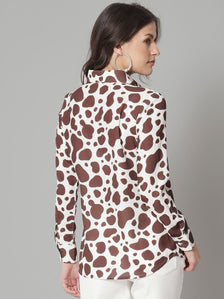 Printed Collared Shirt- Brown