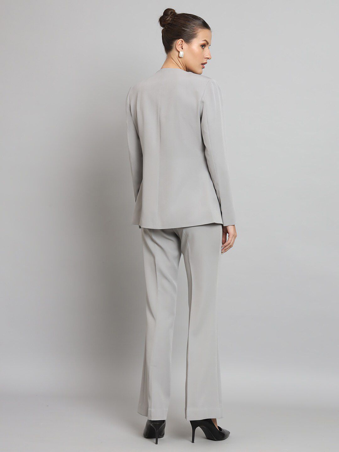 Lapel less Stretch Pant Suit- Grey