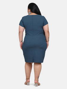 Solid Colour Stretch Dress - Teal Blue