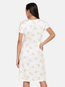 Floral Print Rayon A line Stress - White & Yellow