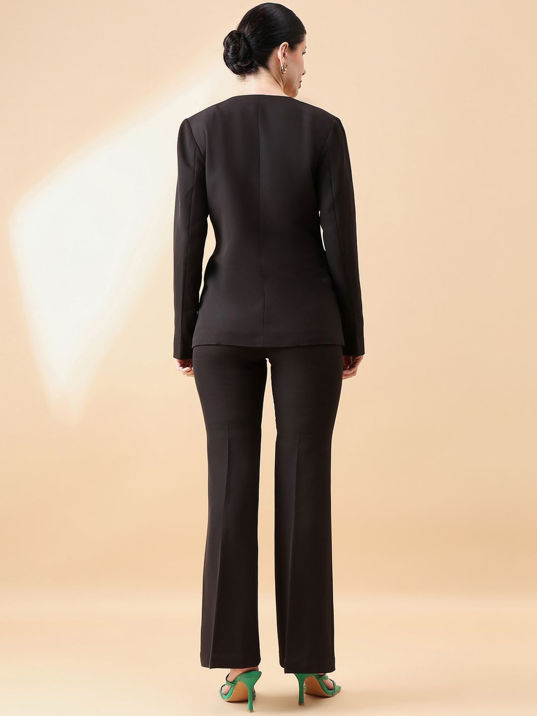 Lapel less Stretch Pant Suit- Black