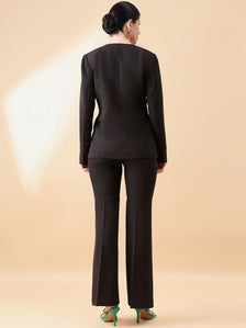 Lapel less Stretch Pant Suit- Black