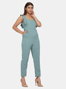 Ruffle Sleeve Stretch Jumpsuit for Women - Sage Green