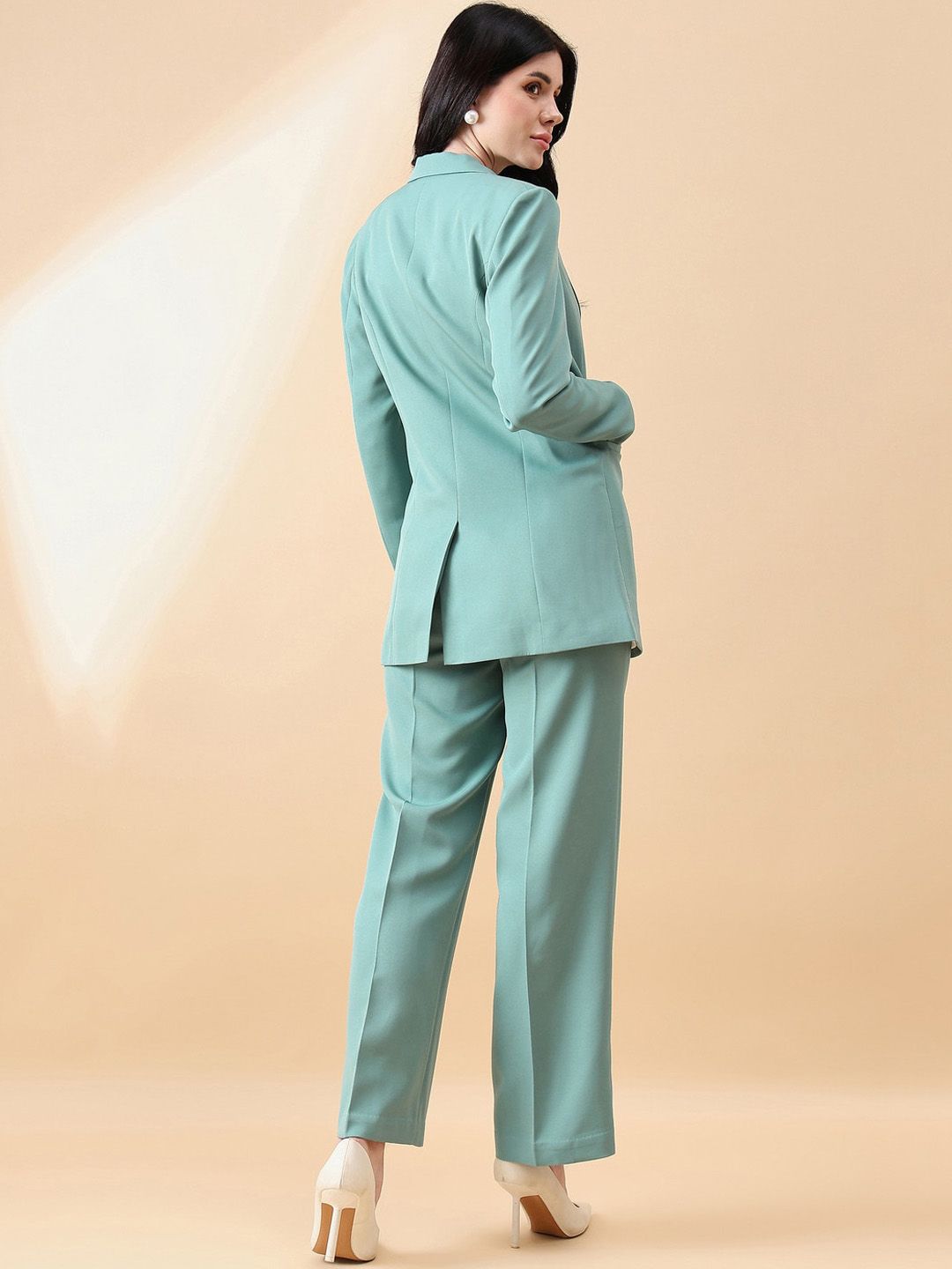 Notch Collar Stretch Pant Suit- Sage Green