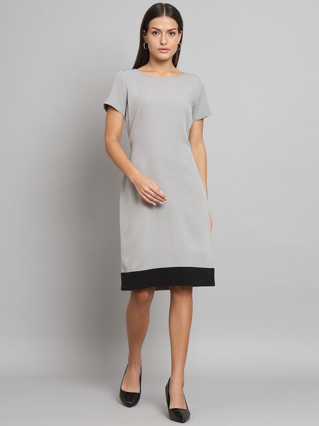 Stretch Color blocked Dress- Grey