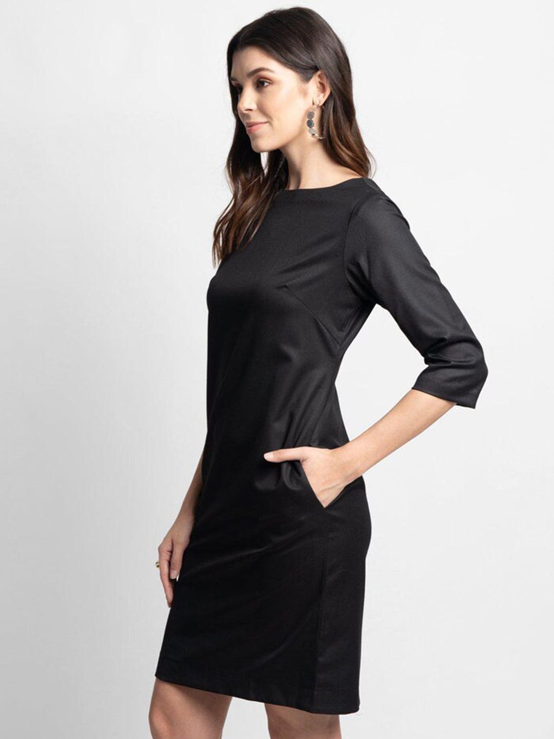 Poly Cotton Sheath Dress - Black