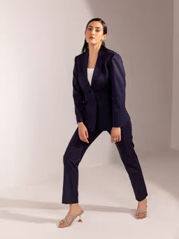 Poly Cotton Pant Suit - Navy Blue