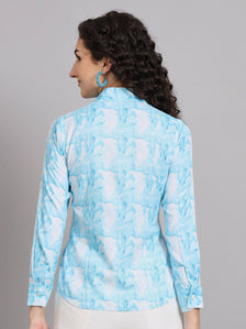 Marble Print Collared Shirt - Blue