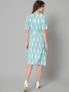 Ikat print cotton dress- Green