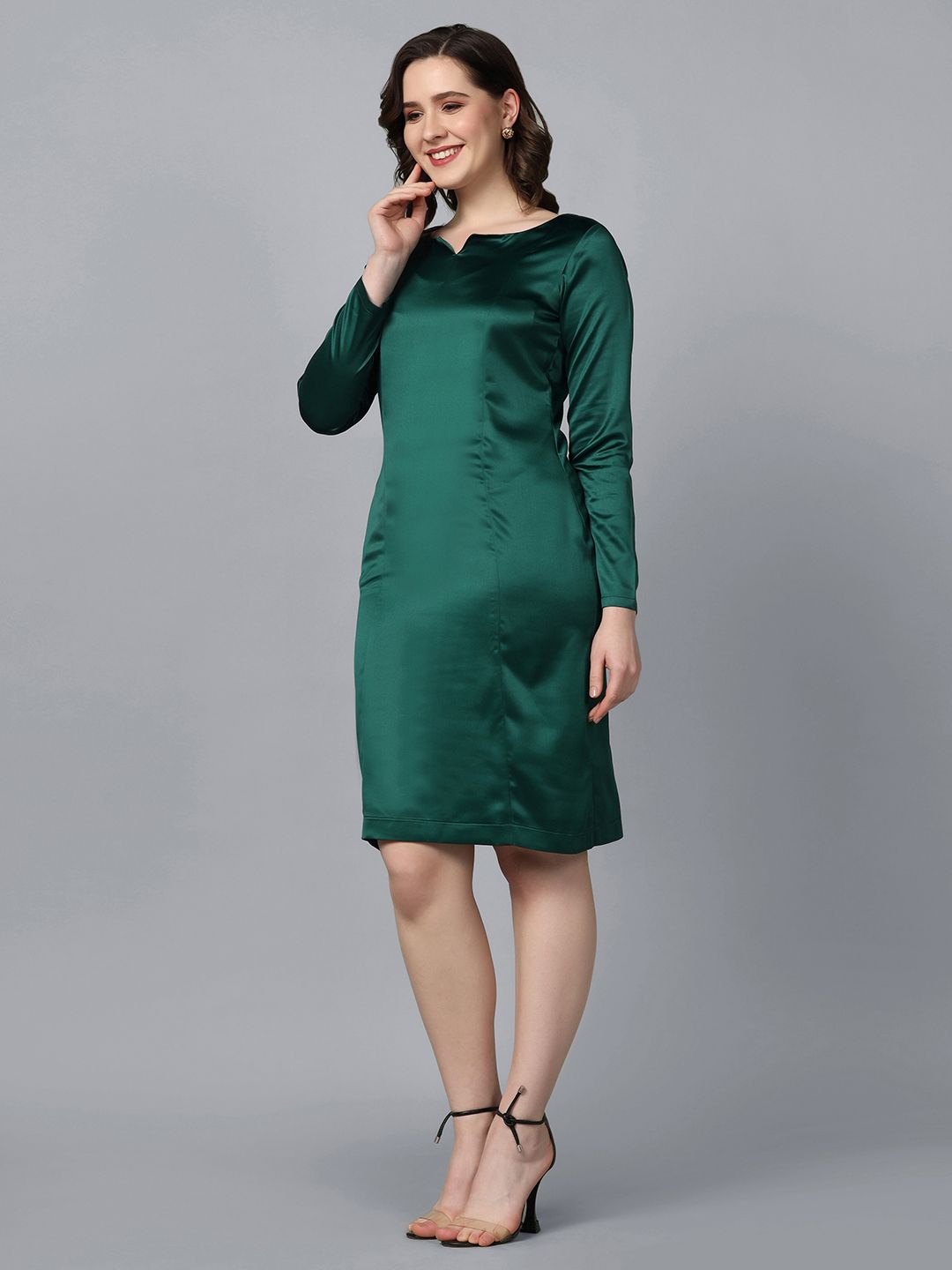 Satin party dress - Bottle green