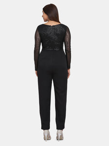 Sequin Stretch Jumpsuit for Women - Black