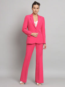 Notch Collar Stretch Pant Suit- Hot Pink