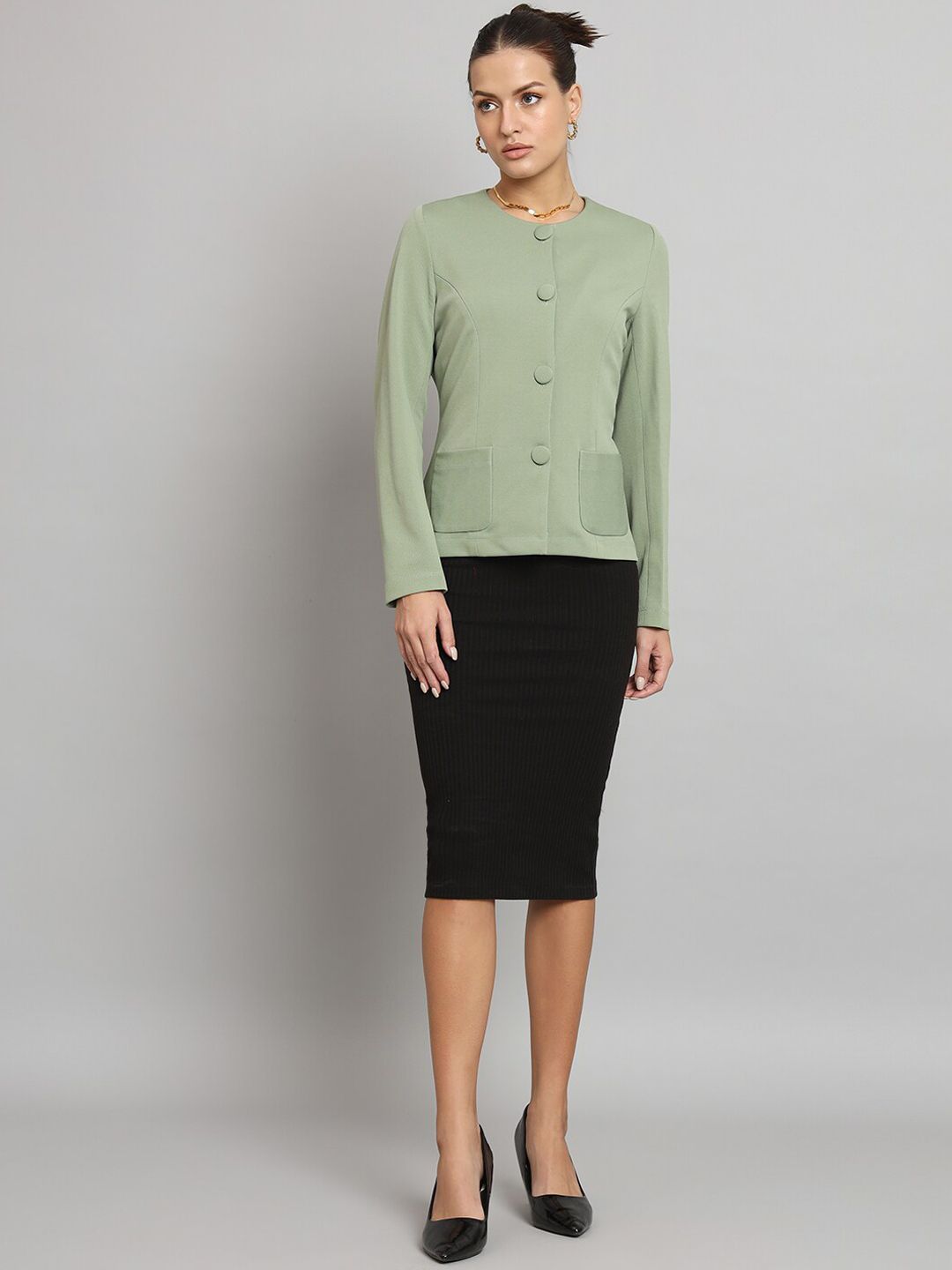 Short Jacket without collar- Sage Green