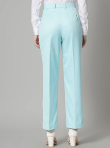 Poly Cotton Mid Waist Formal Trouser - Sky Blue