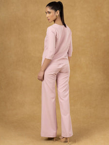 Pink Solid Boxy Top with Pullover Wide Leg Trousers