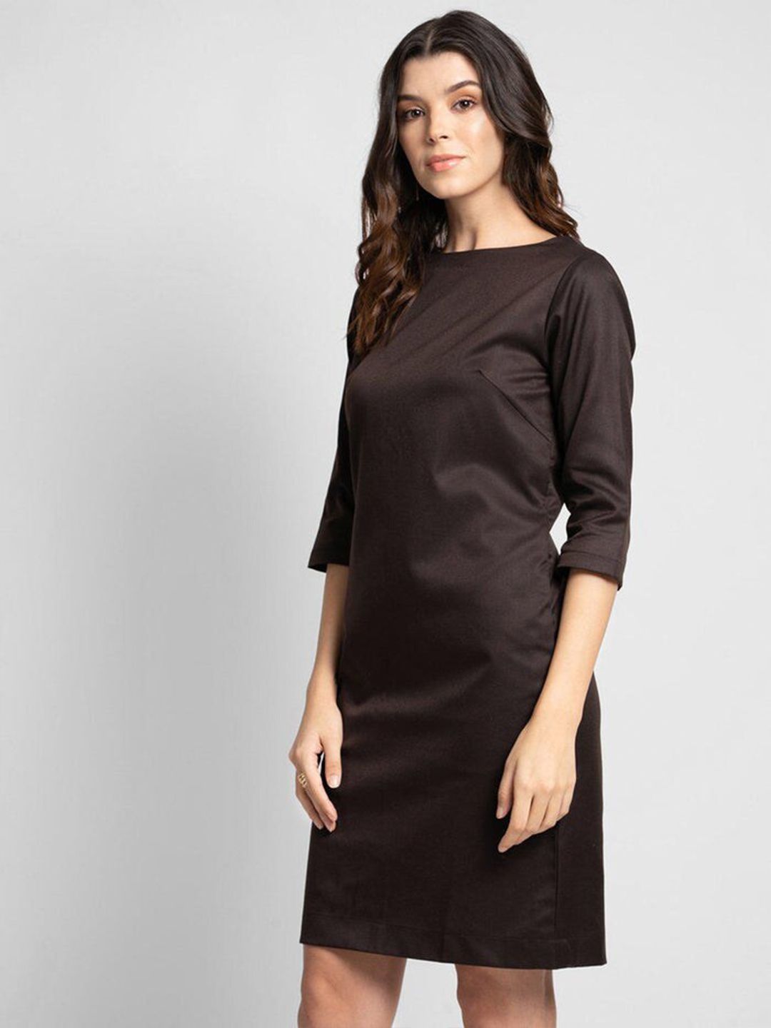 Poly Cotton Sheath Dress - Chocolate Brown