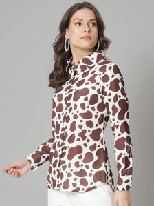 Printed Collared Shirt- Brown