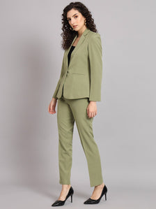 Notched Collar  Pant Suit - Olive Green