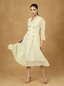 Olive Shawl Collar Midi Dress