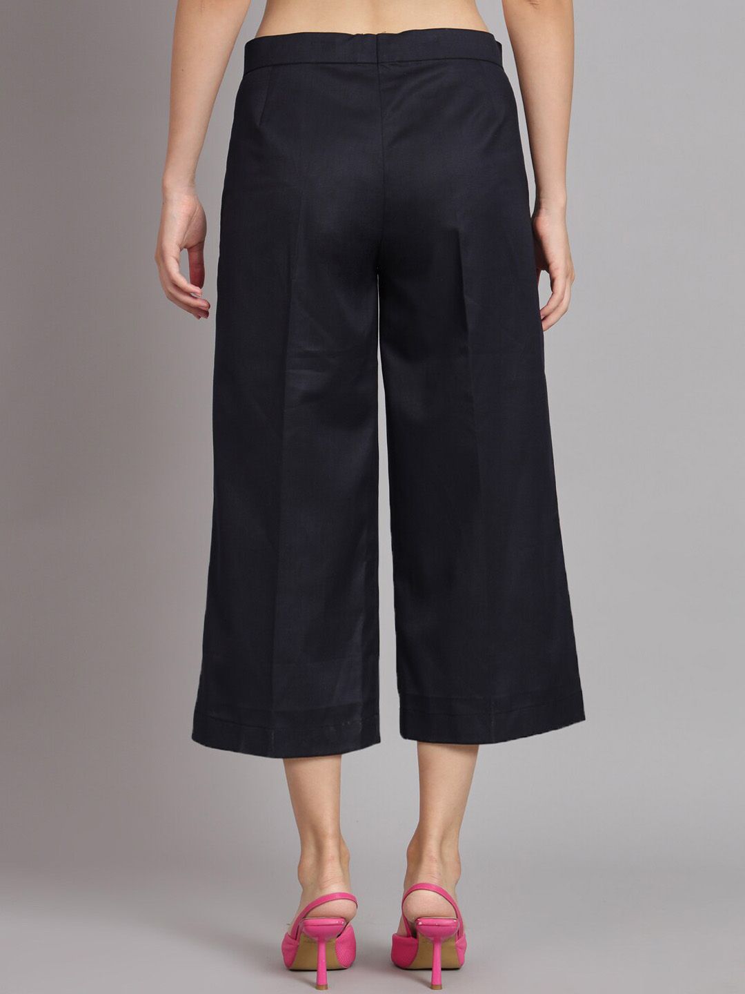 Poly Cotton Mid Waist Culottes- Navy Blue