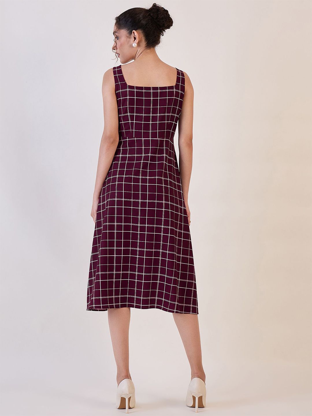 Maroon Check Fit & Flare Dress