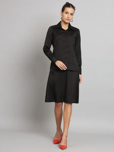 Poly Moss A Line Skirt Suit - Black