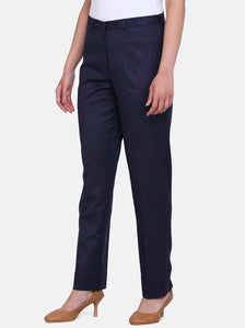 Poly Cotton Mid Waist Formal Trouser - Blue