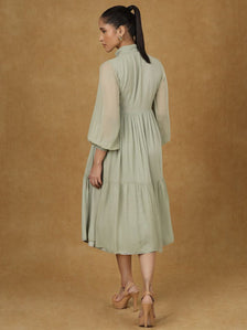 Olive Solid Tiered Dress