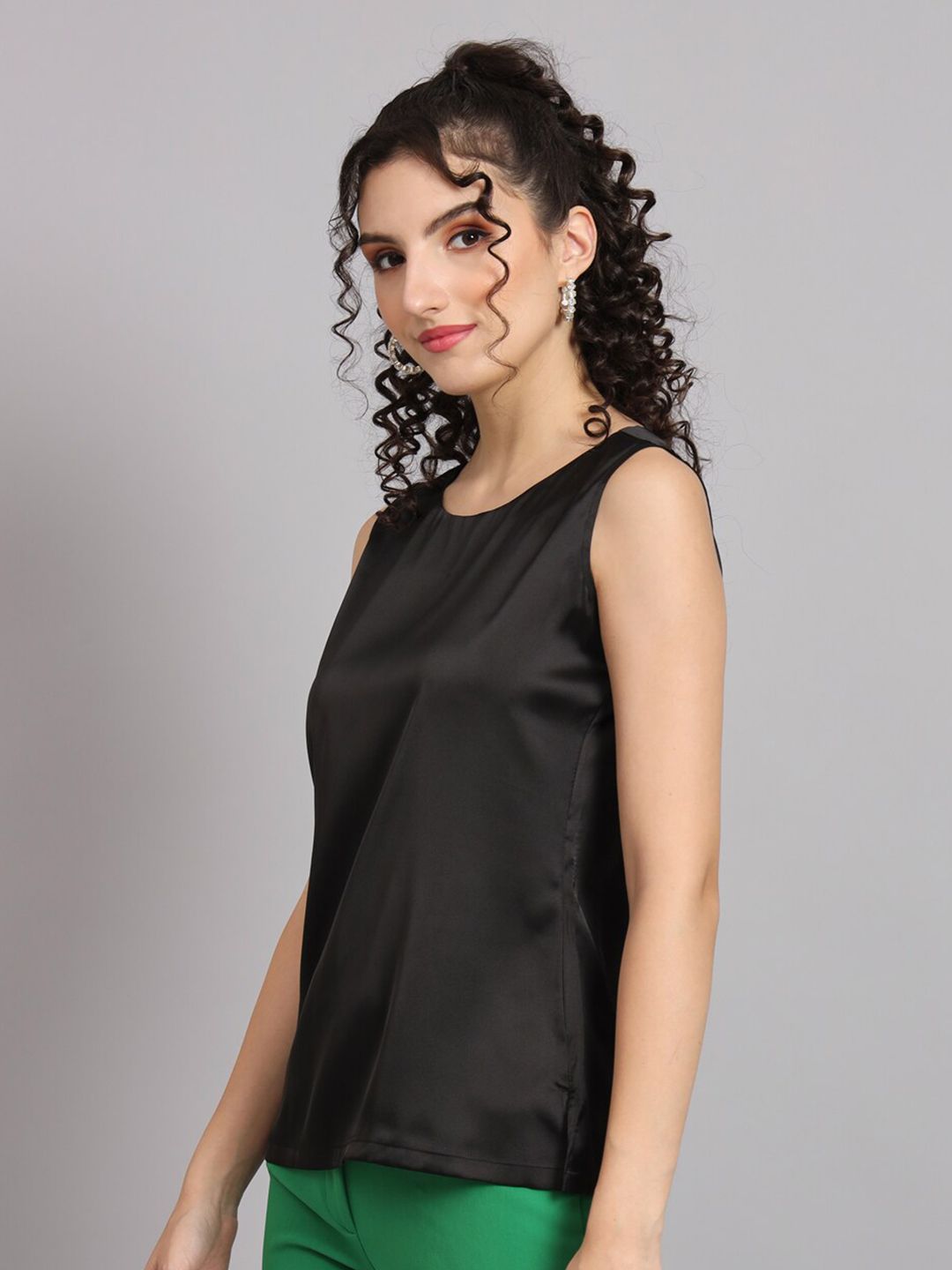 Sleeveless Satin Top - Black