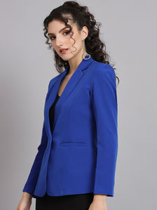 Notch Collar Polyester Blazer - Ink Blue