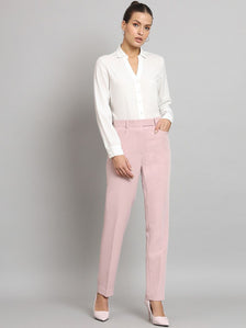 Stretch Regular Fit Mid Waist Trouser- Baby Pink