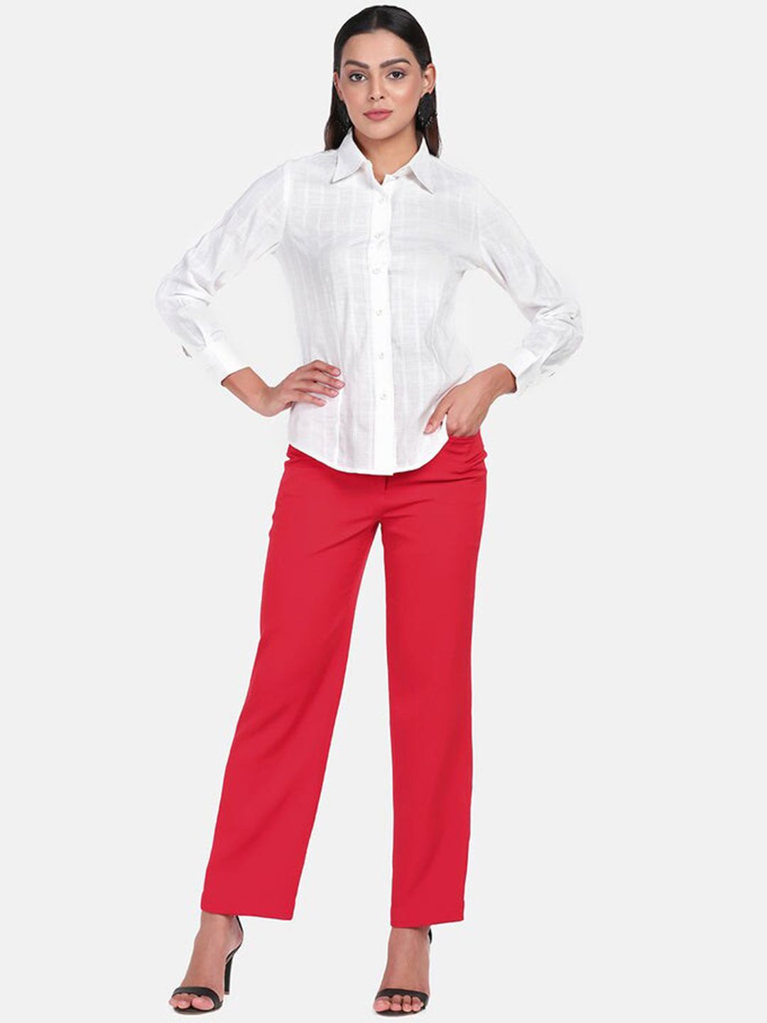 Mid Waist Wide Bottom Pants - Red