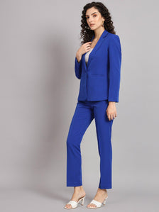 Notched Collar Stretch Pant Suit - Ink Blue