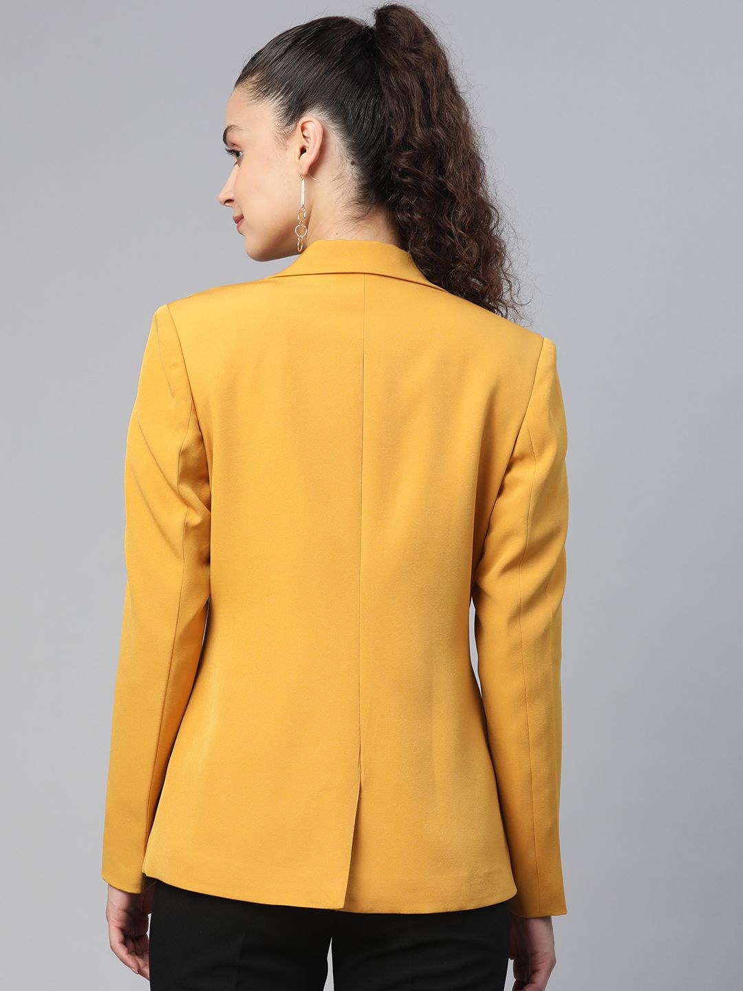 Notched Lapel Light Weight Stretch Blazer - Mustard Yellow