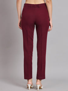 Regular Fit Mid Waist Trouser - Maroon