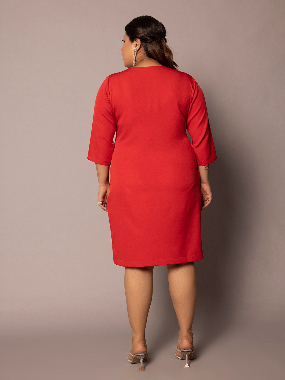 Formal V-Neck Sheath Dress - Red