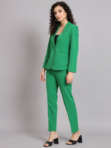 Notched Collar Stretch Pant Suit - Parrot Green