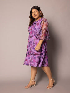 Floral Print A Line Dress - Lavender