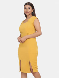 Stretch Formal Evening Dress - Mustard Yellow