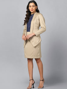 Open Front Shawl Lapel Blazer - Hazel Wood Beige