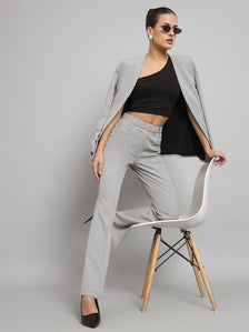 Lapel less Stretch Pant Suit- Grey